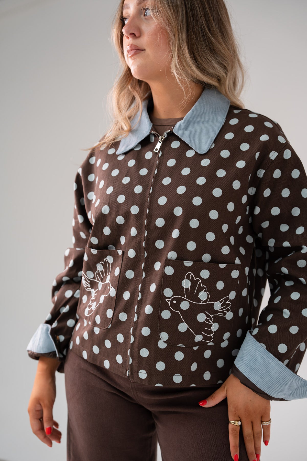 Daisy Blue Spotted Jacket In Chocolate