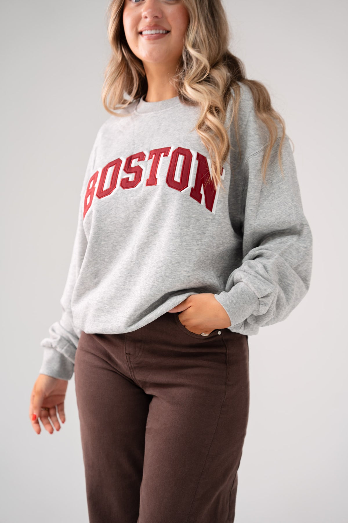 Kiera Boston Slogan Sweatshirt In Grey