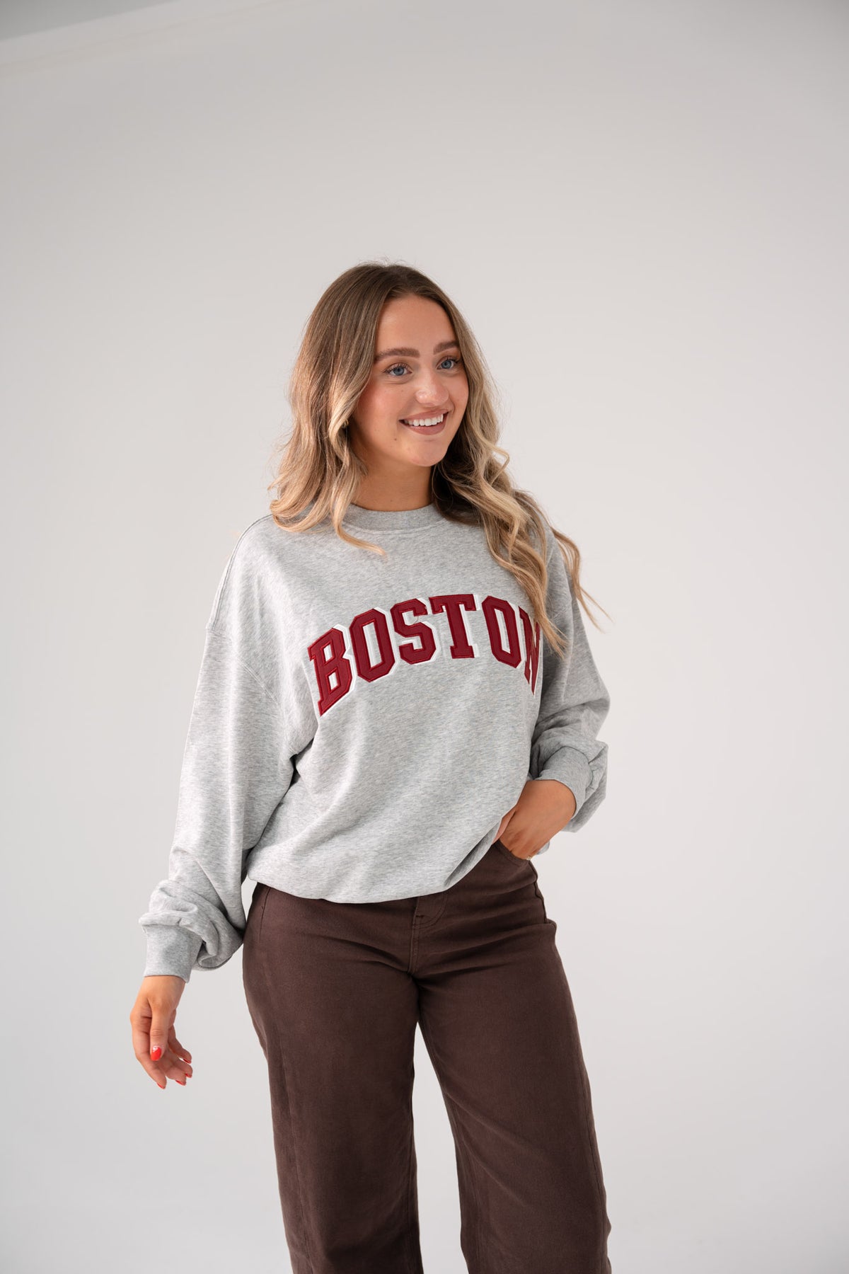 Kiera Boston Slogan Sweatshirt In Grey