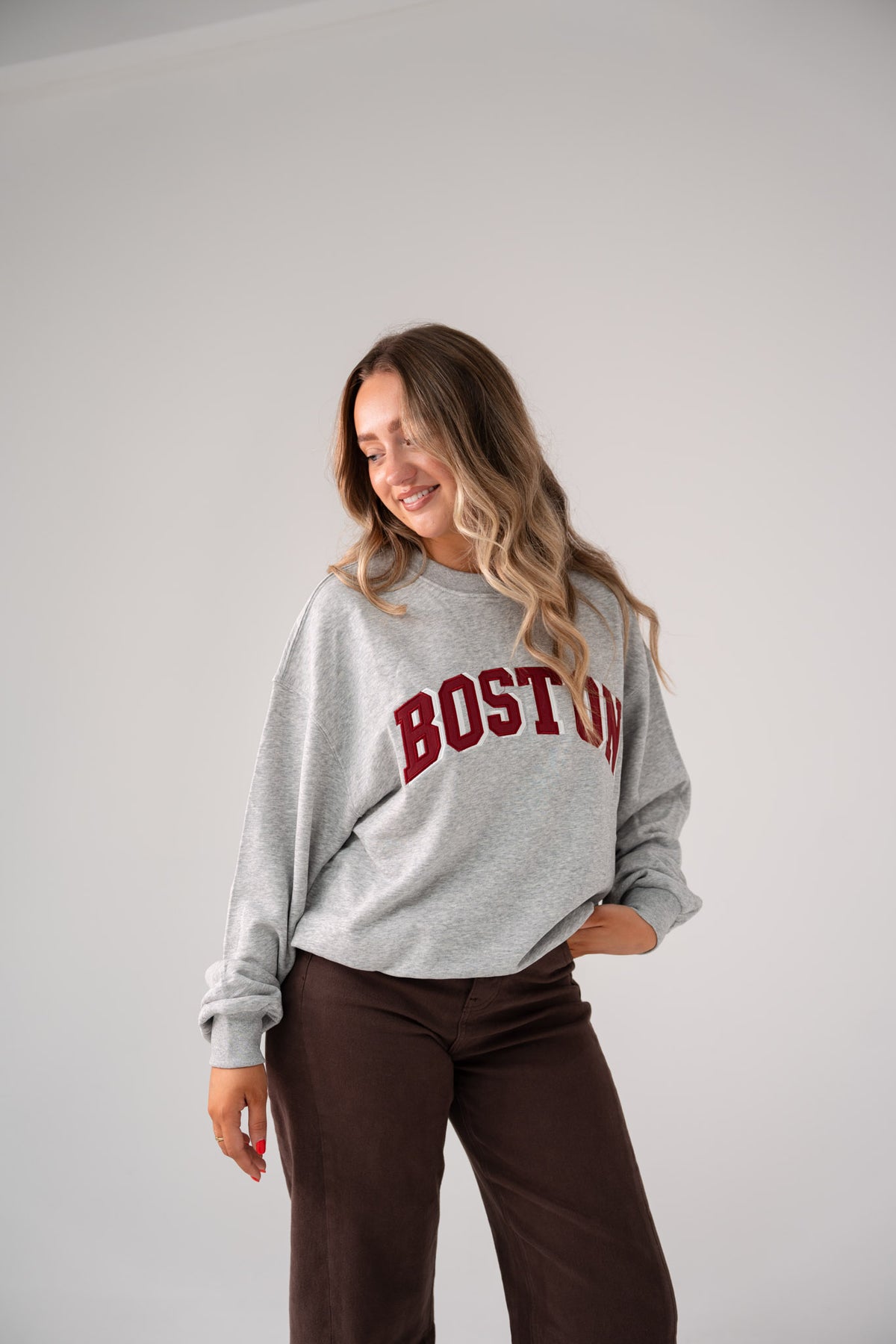 Kiera Boston Slogan Sweatshirt In Grey