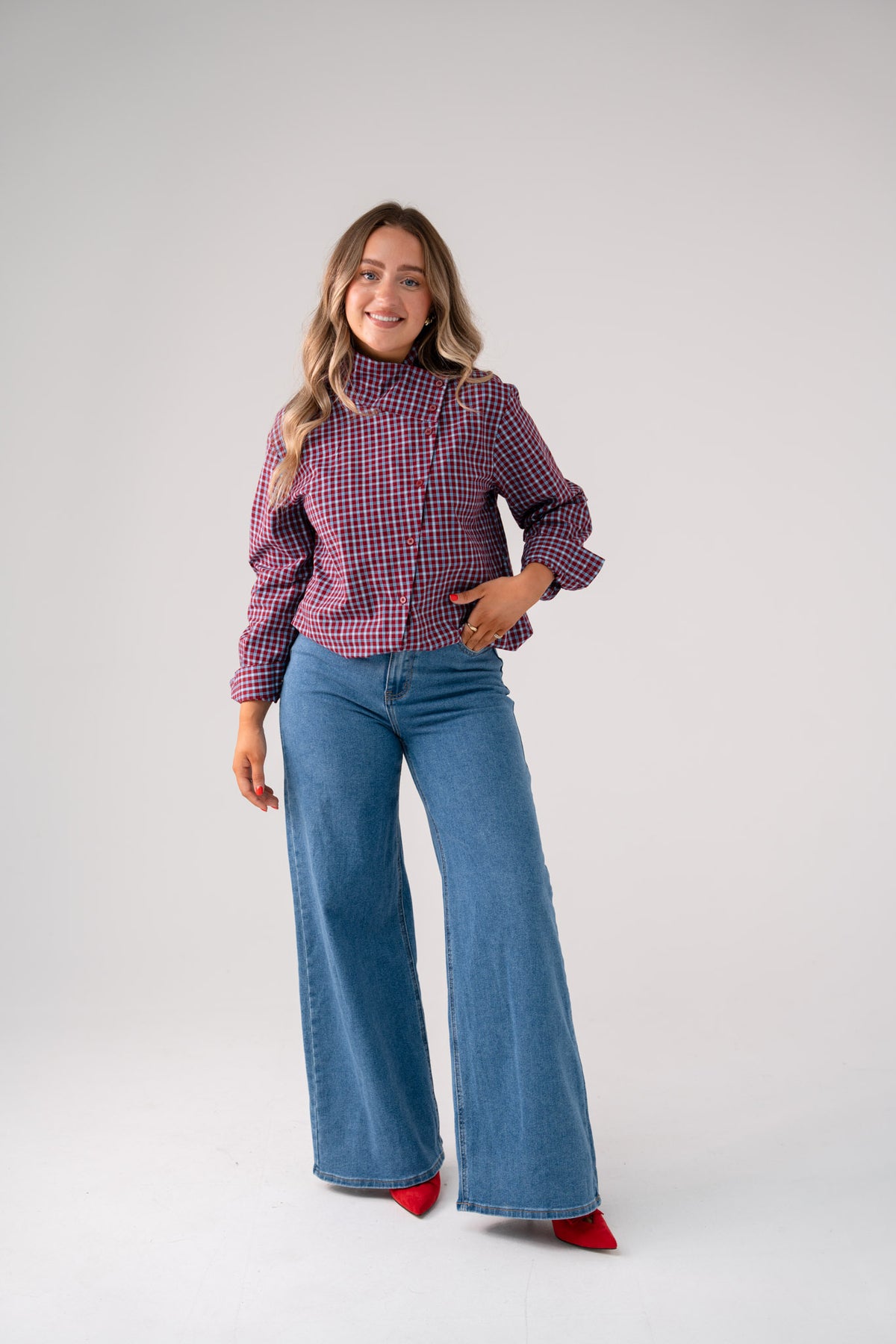 Daisy Check Shirt In Red Mix