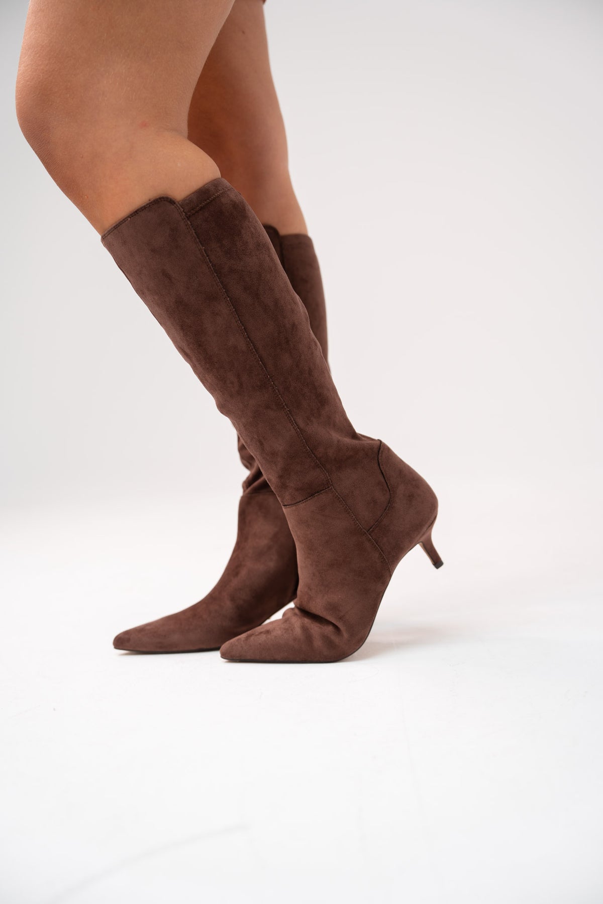 Love Laura Suede Knee Boot In Chocolate