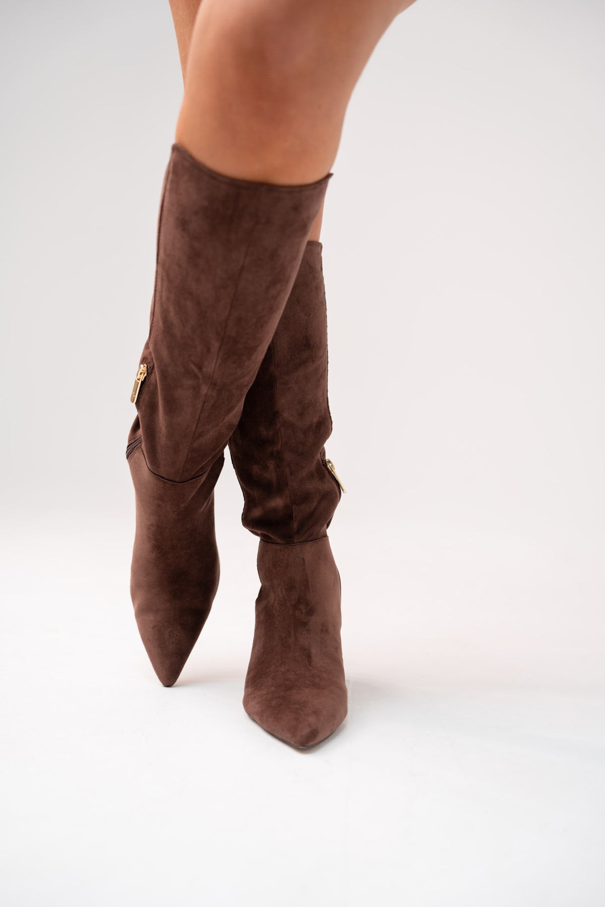 Love Laura Suede Knee Boot In Chocolate