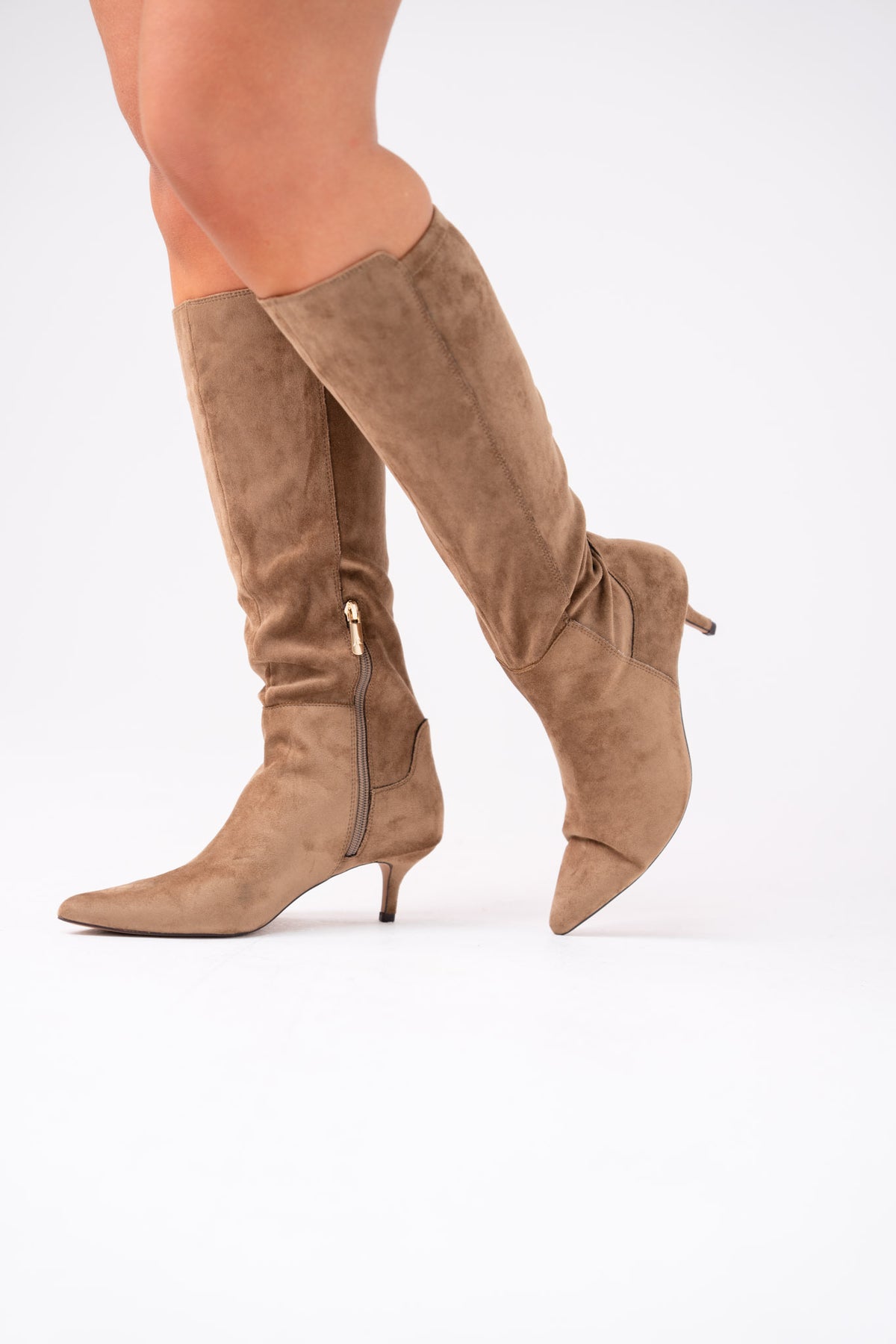 Love Laura Suede Knee Boot In Taupe