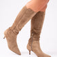 Love Laura Suede Knee Boot In Taupe