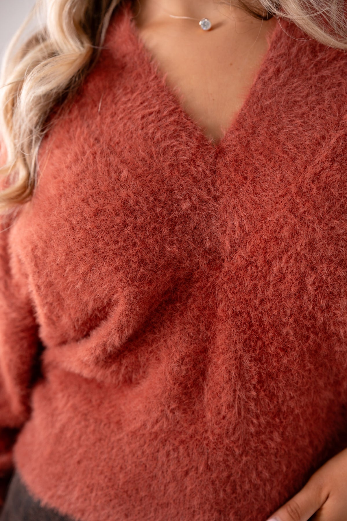 Love Laura Soft Touch V-Neck Jumper In Cinnamon