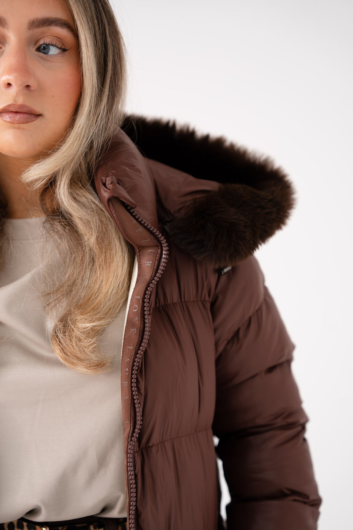 Love Laura Puffa Coat In Chocolate