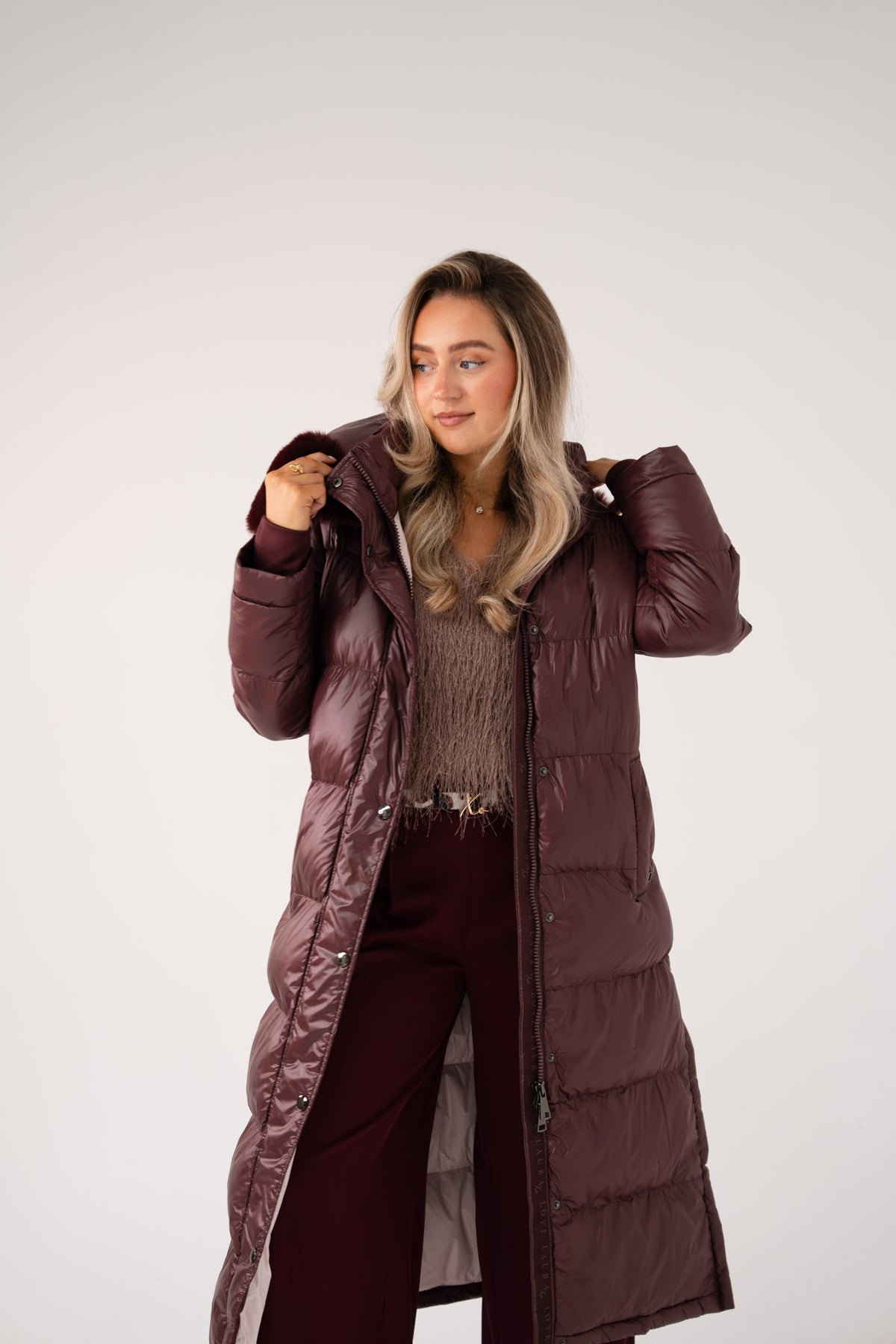Love Laura Puffa Coat In Plum