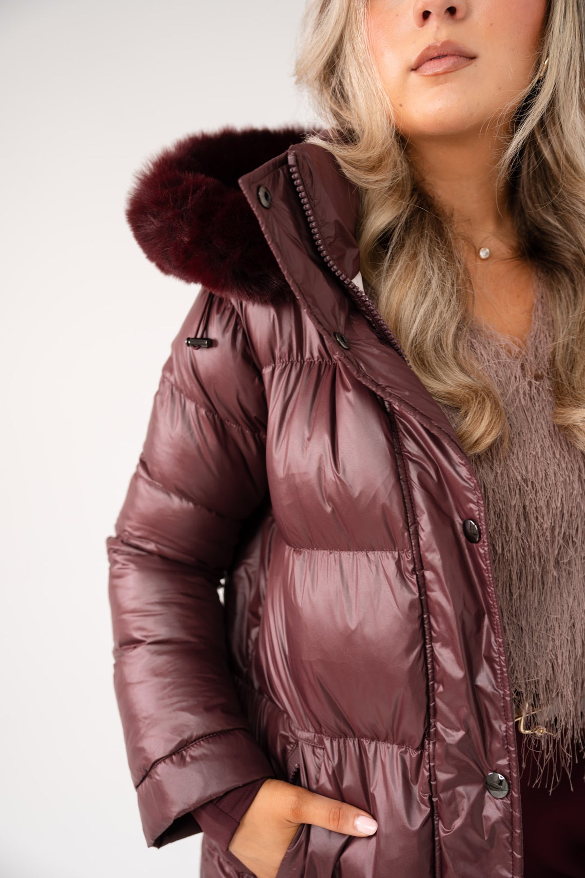 Love Laura Puffa Coat In Plum