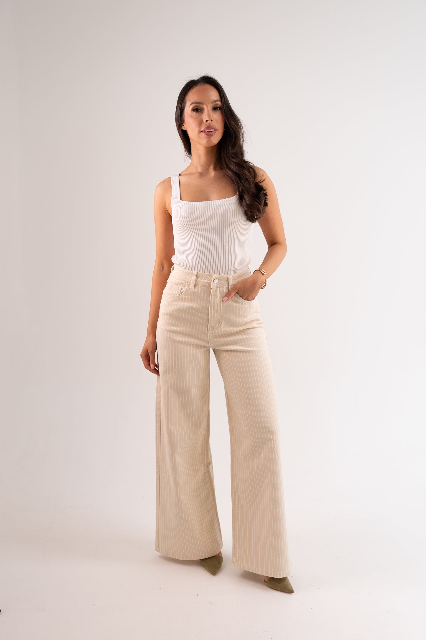 Love Laura Pinstripe Everyday Jeans In Neutral