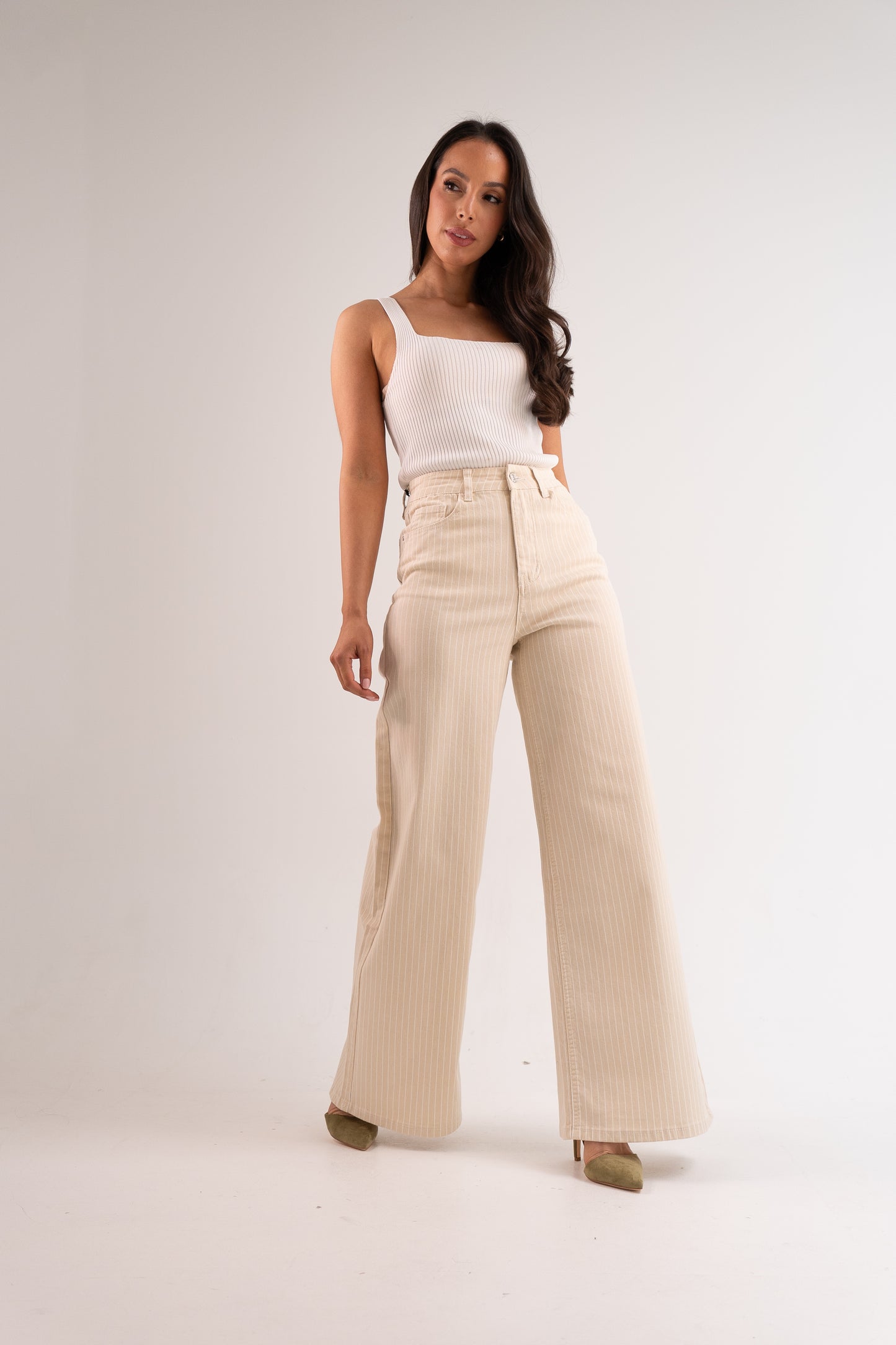 Love Laura Pinstripe Everyday Jeans In Neutral