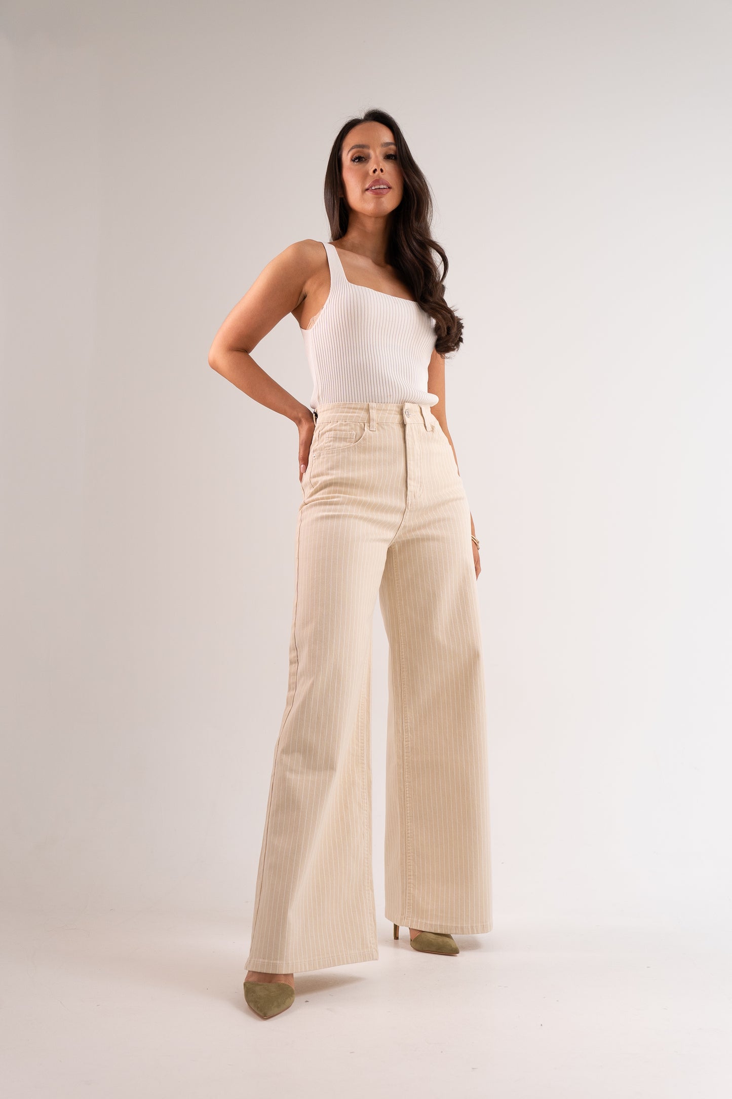 Love Laura Pinstripe Everyday Jeans In Neutral