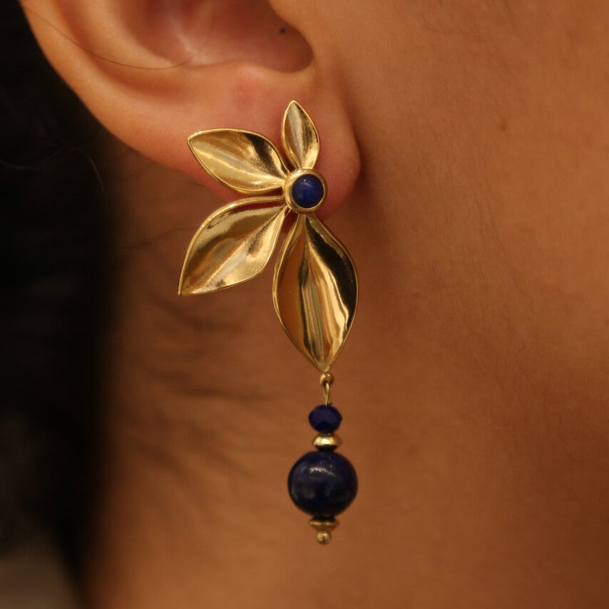 Polly Floral Drop Earring In Navy