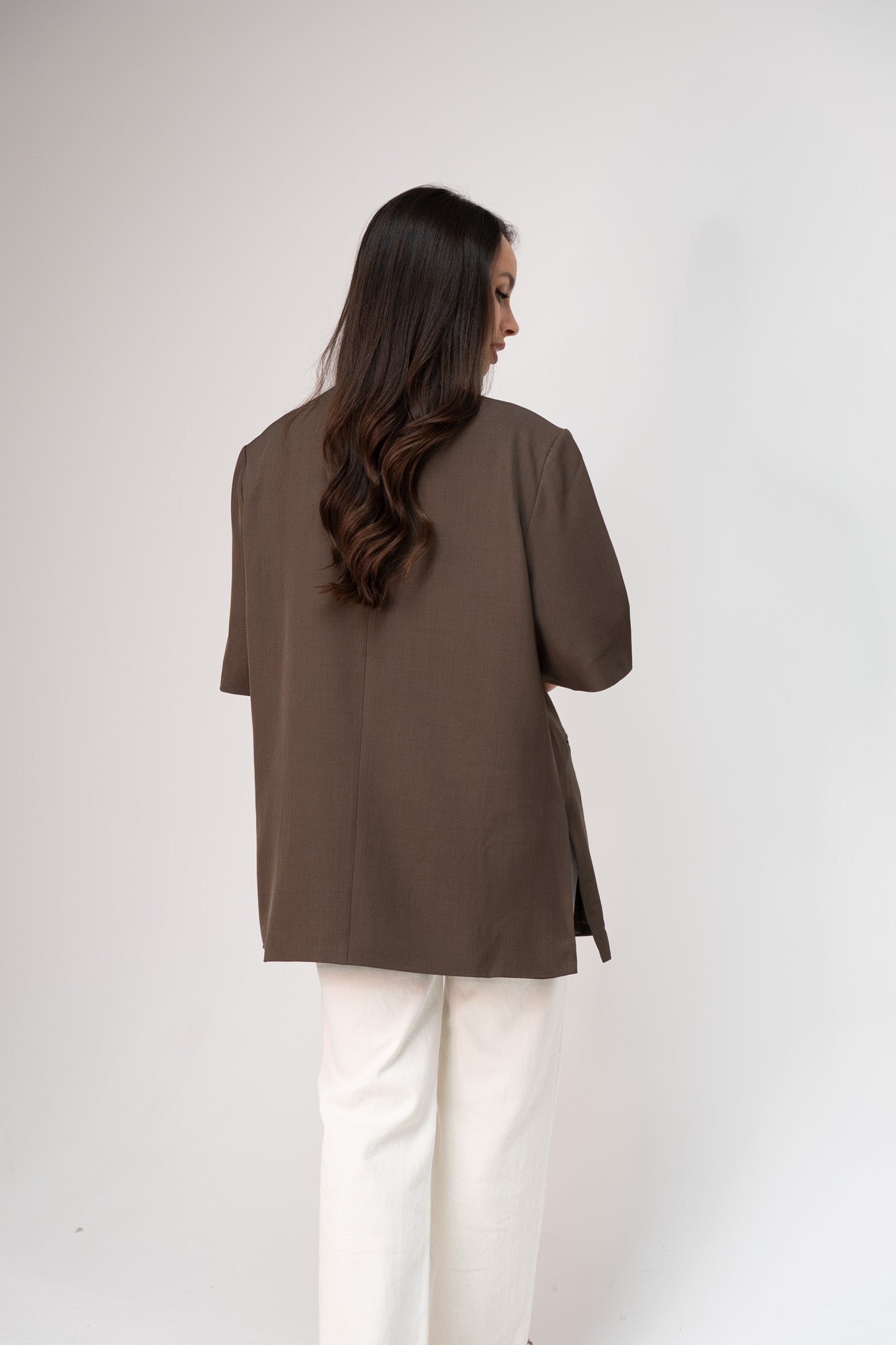 Paige Short Sleeve Blazer In Chocolate