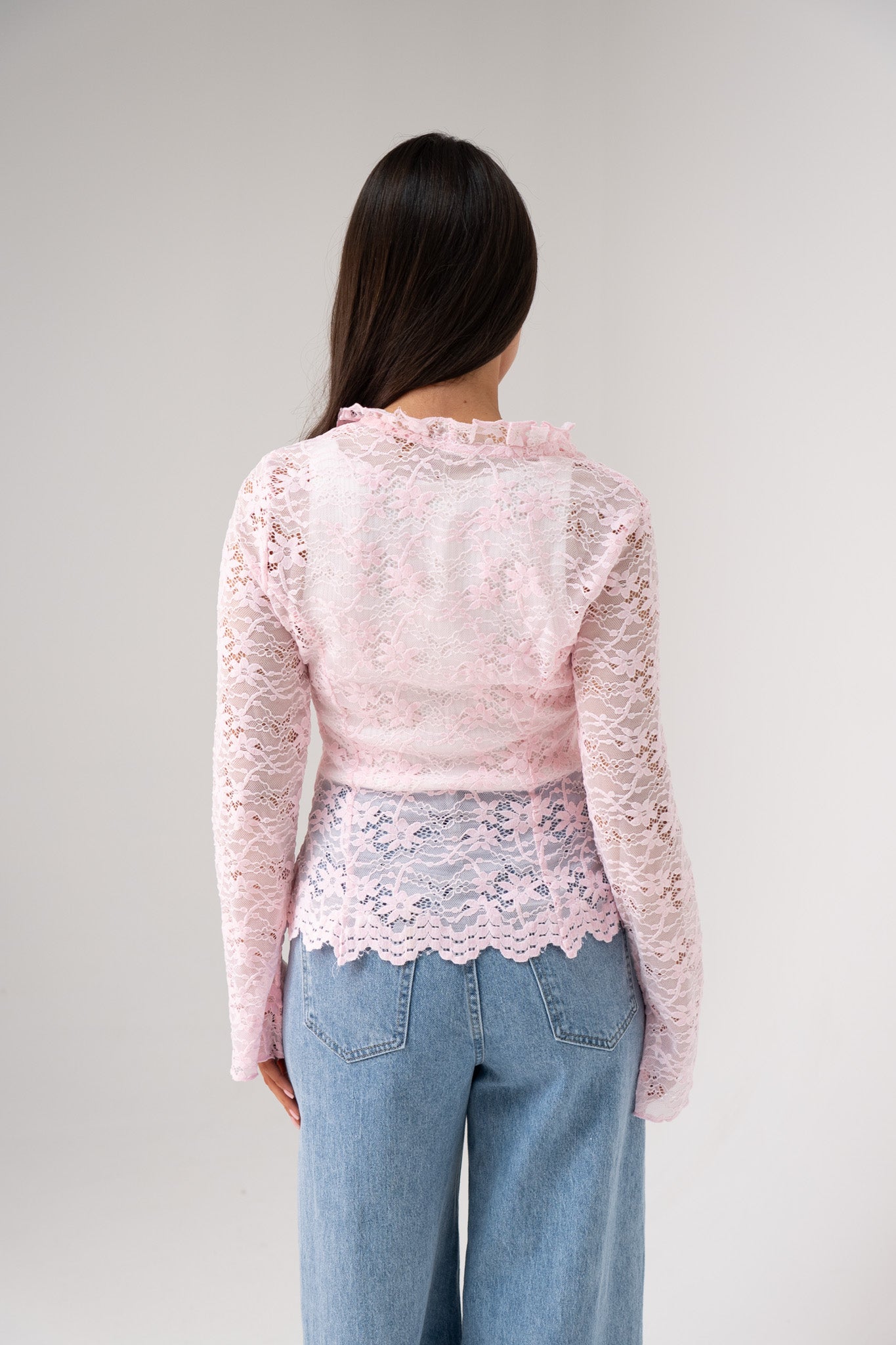Polly Tie Front Lace Blouse In Pink
