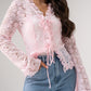 Polly Tie Front Lace Blouse In Pink