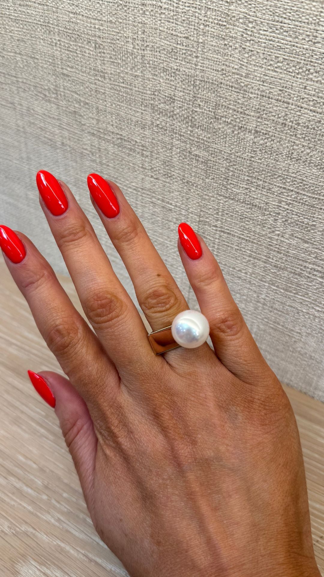 Petra Square Detail Pearl Ring In Gold