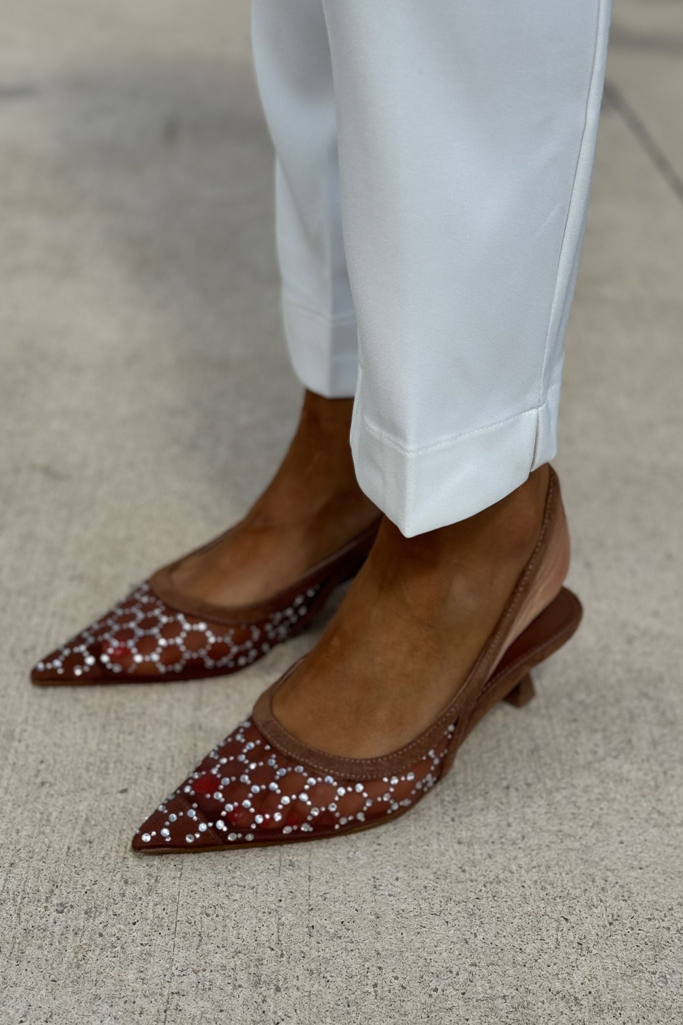 Cathy Embellished Mesh Slingback In Tan