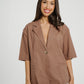 Paige Short Sleeve Linen Blazer In Chocolate