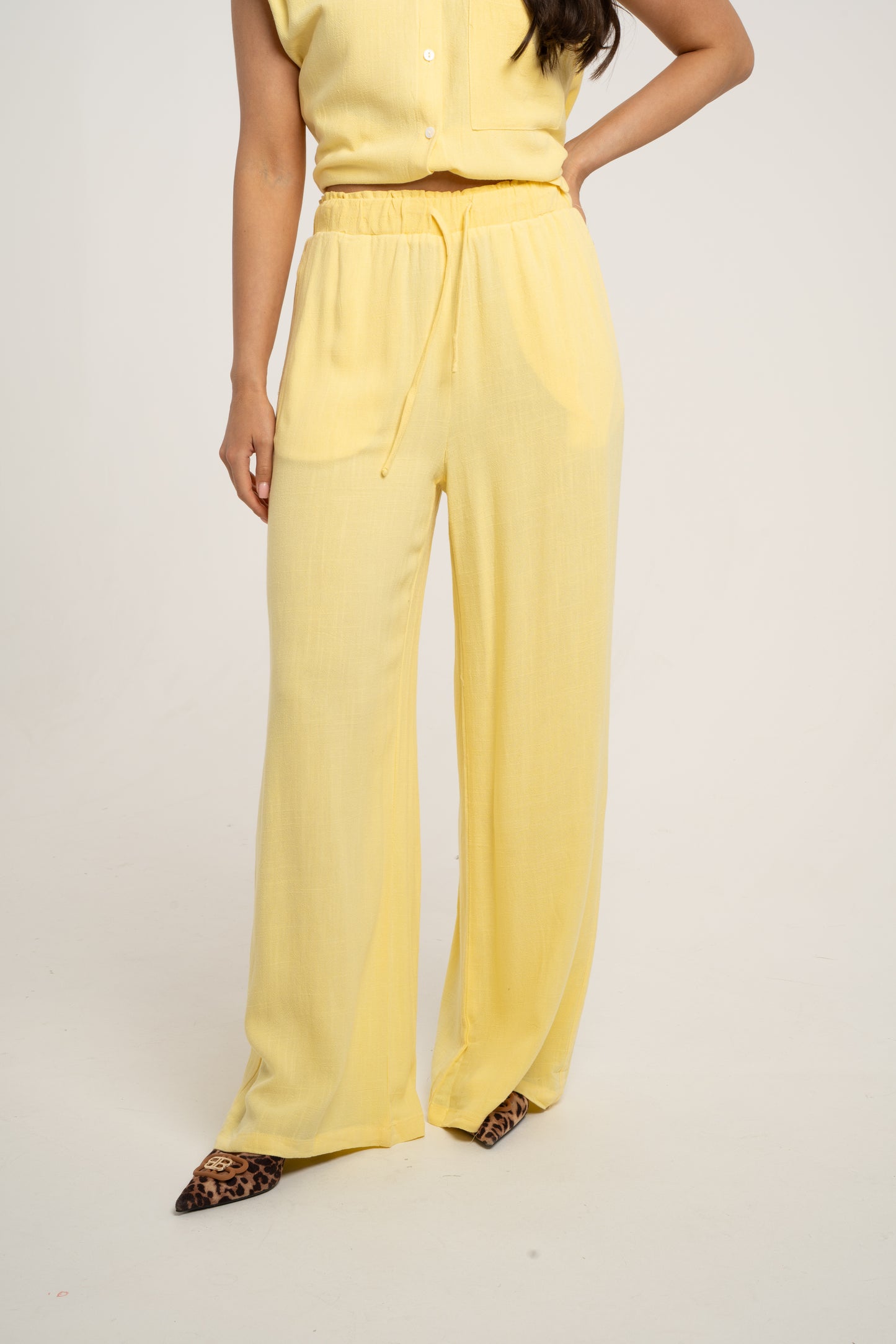 Millie Linen Mix Trousers In Yellow