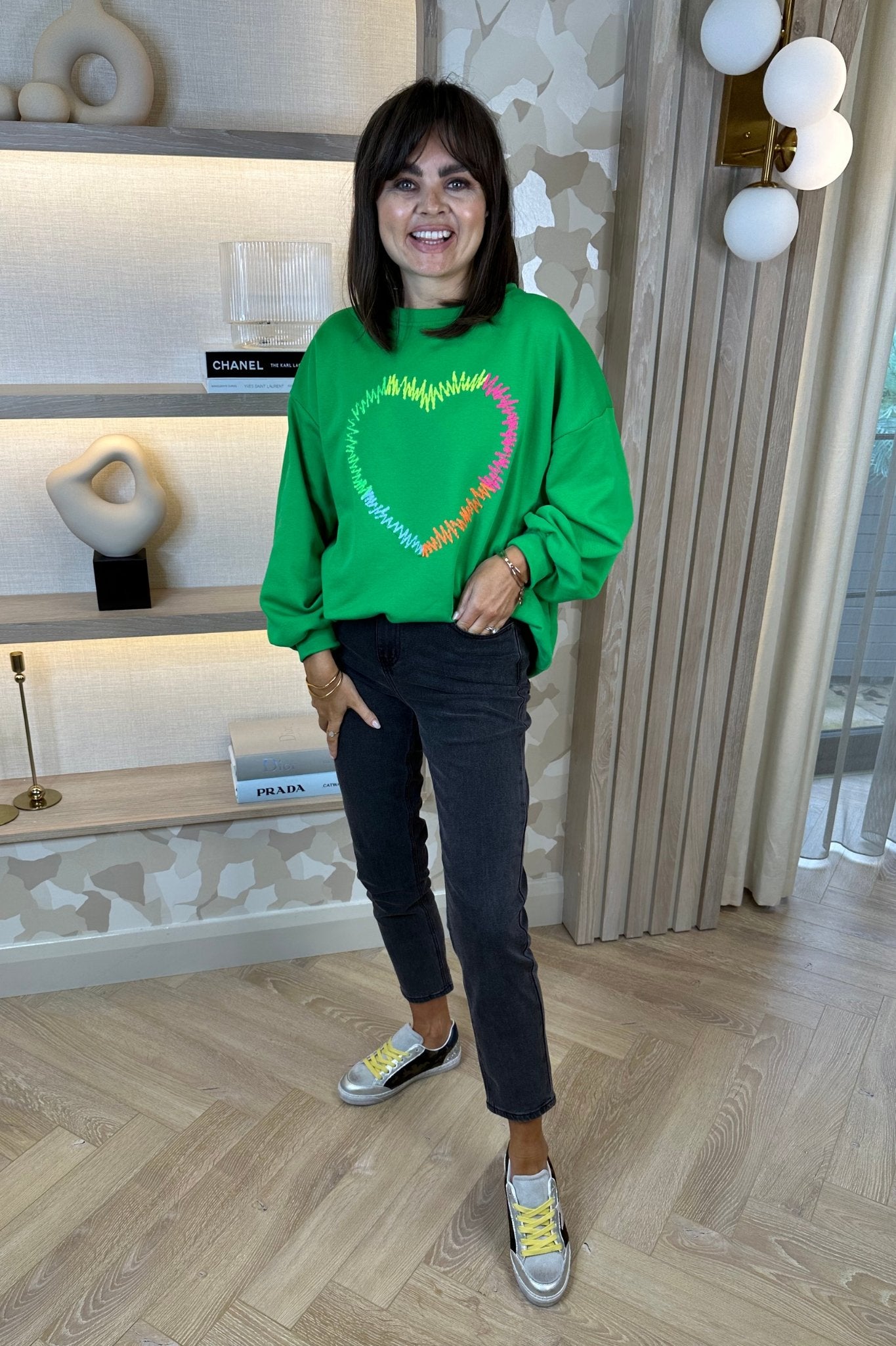 Alaina Embroidered Sweatshirt In Green - The Walk in Wardrobe