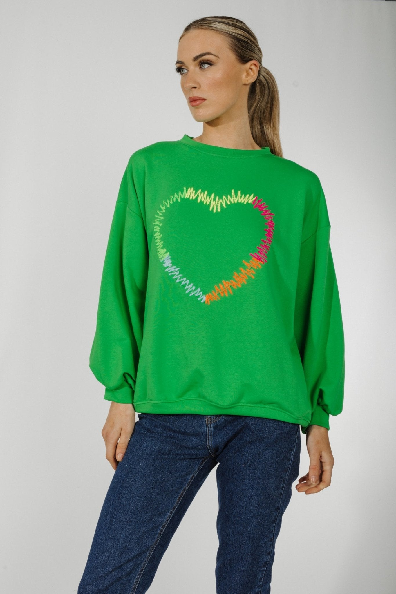 Alaina Embroidered Sweatshirt In Green - The Walk in Wardrobe