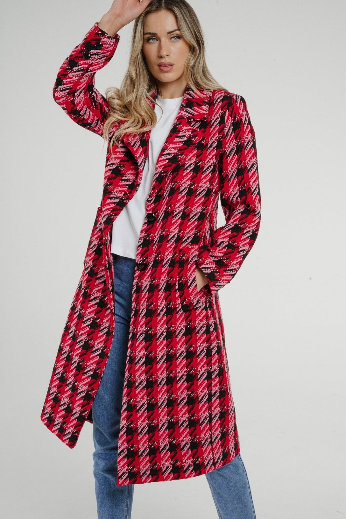 Alana Check Coat In Red Mix - The Walk in Wardrobe