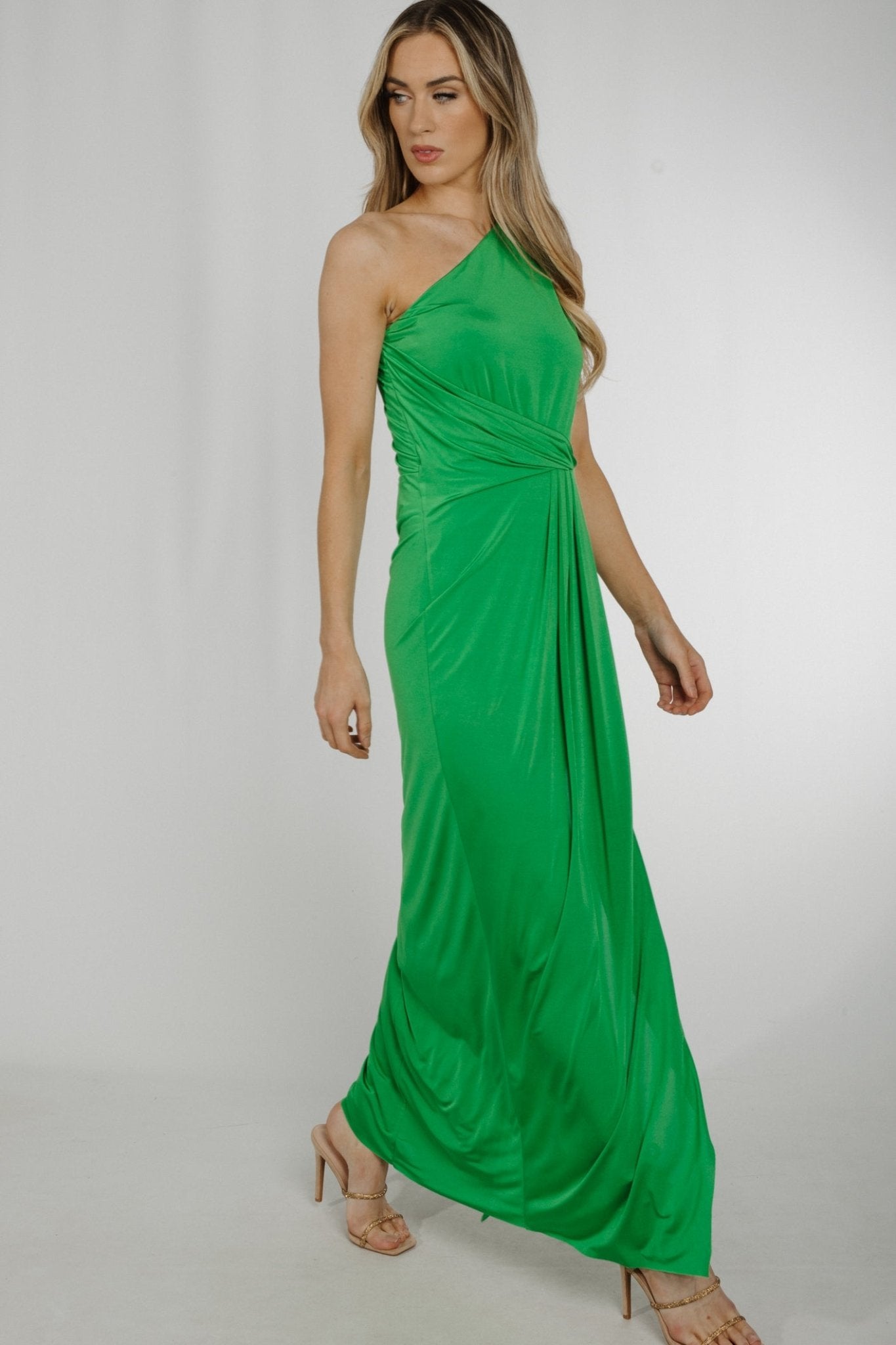 Alana Drape Front Dress In Green - The Walk in Wardrobe