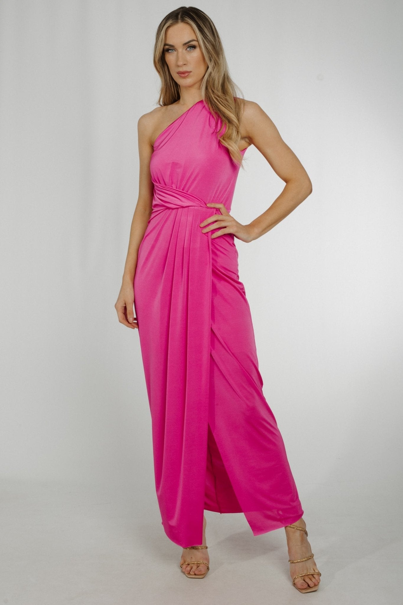 Alana Drape Front Dress In Pink - The Walk in Wardrobe