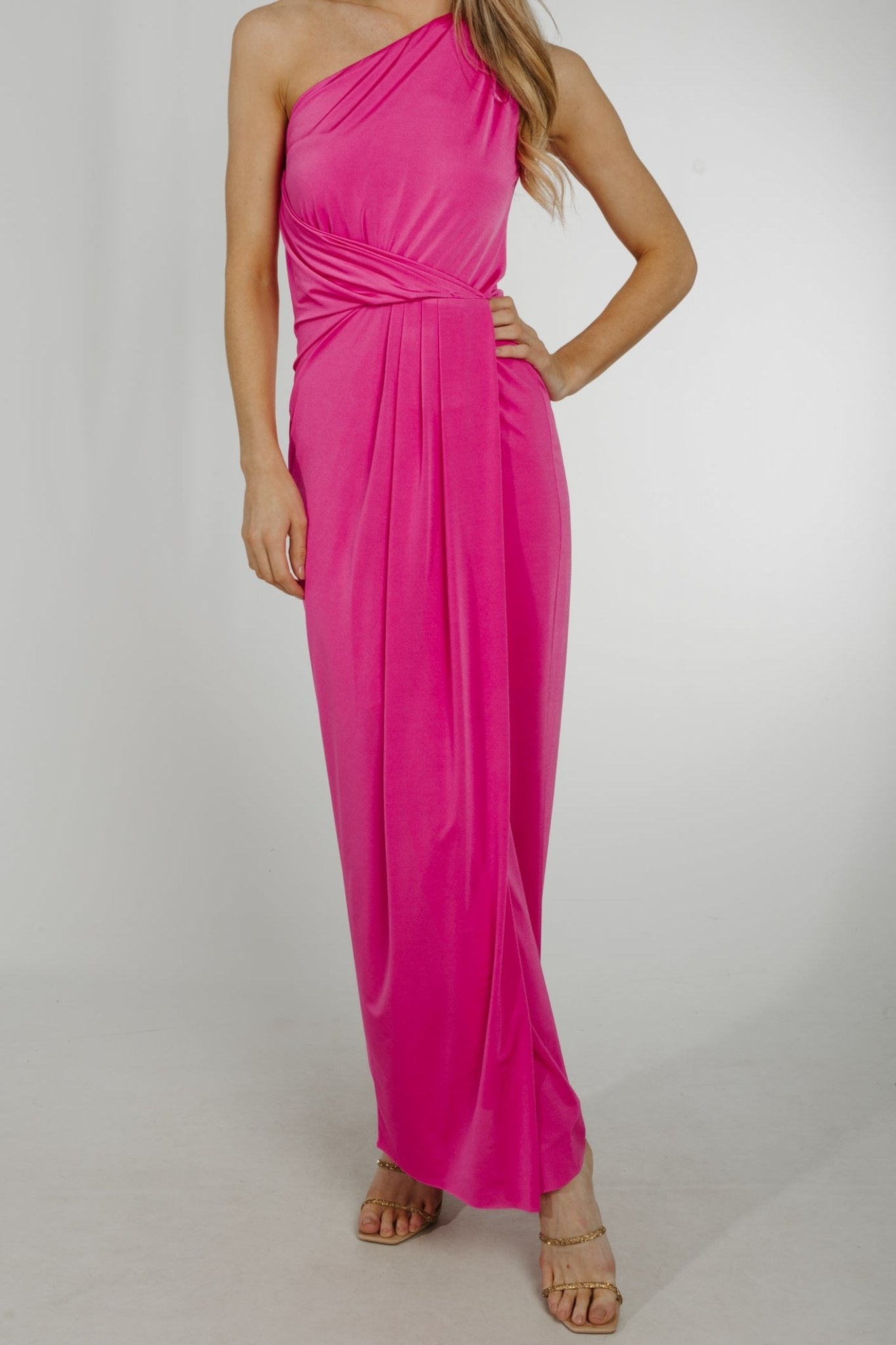 Alana Drape Front Dress In Pink - The Walk in Wardrobe