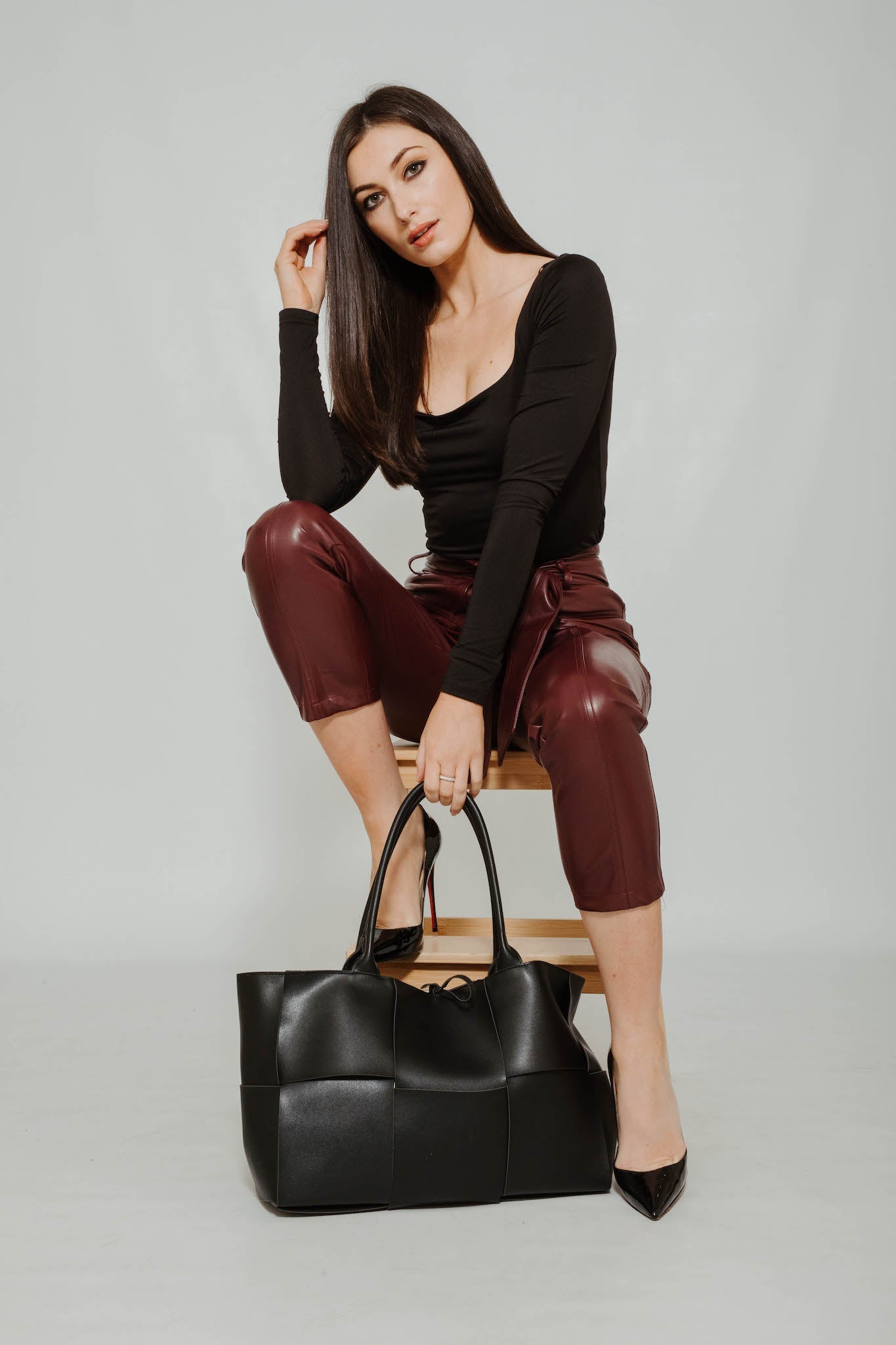 Alana Faux Leather Trousers In Burgundy - The Walk in Wardrobe