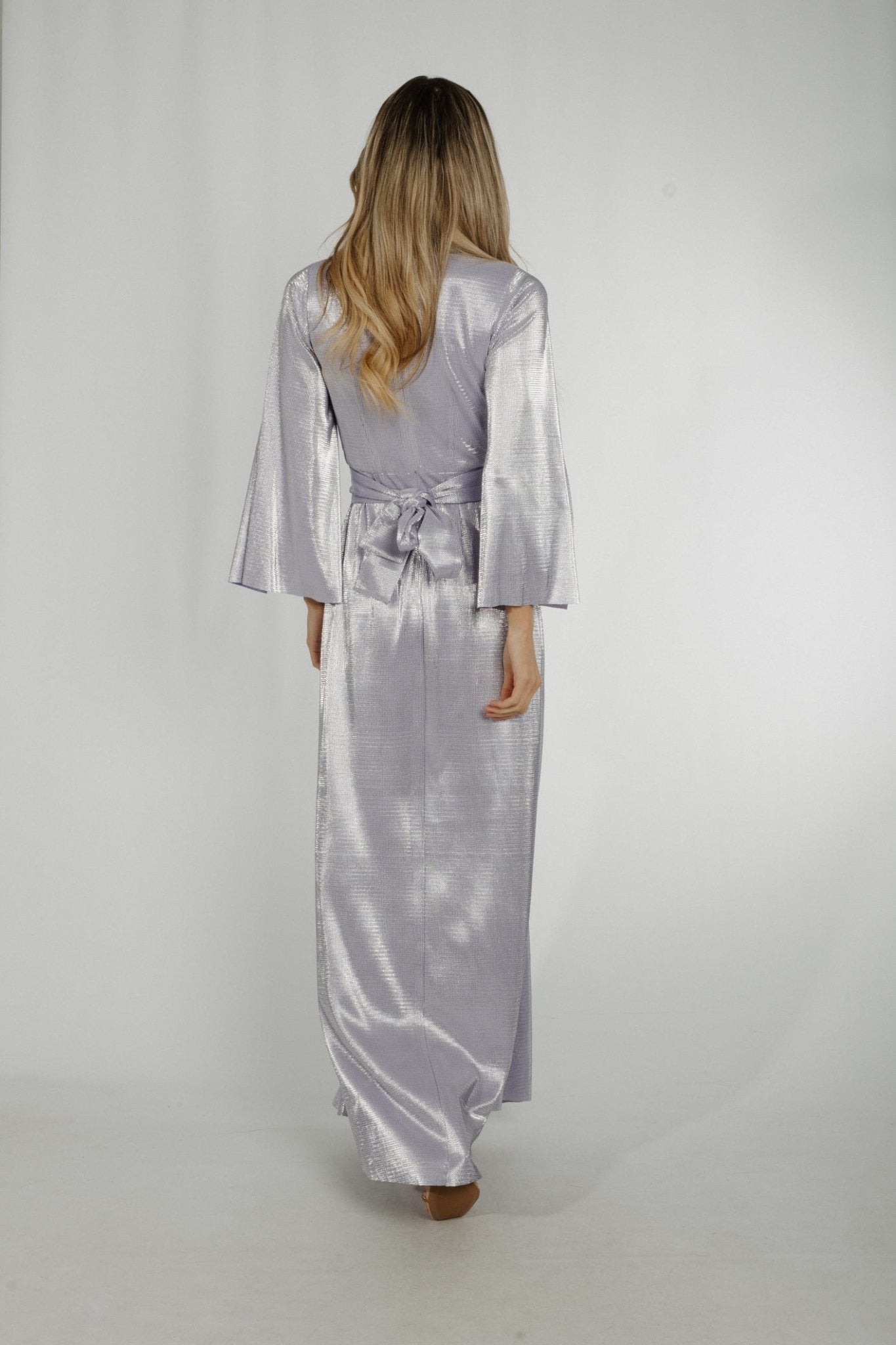Alana Metallic Wrap Dress In Lilac - The Walk in Wardrobe