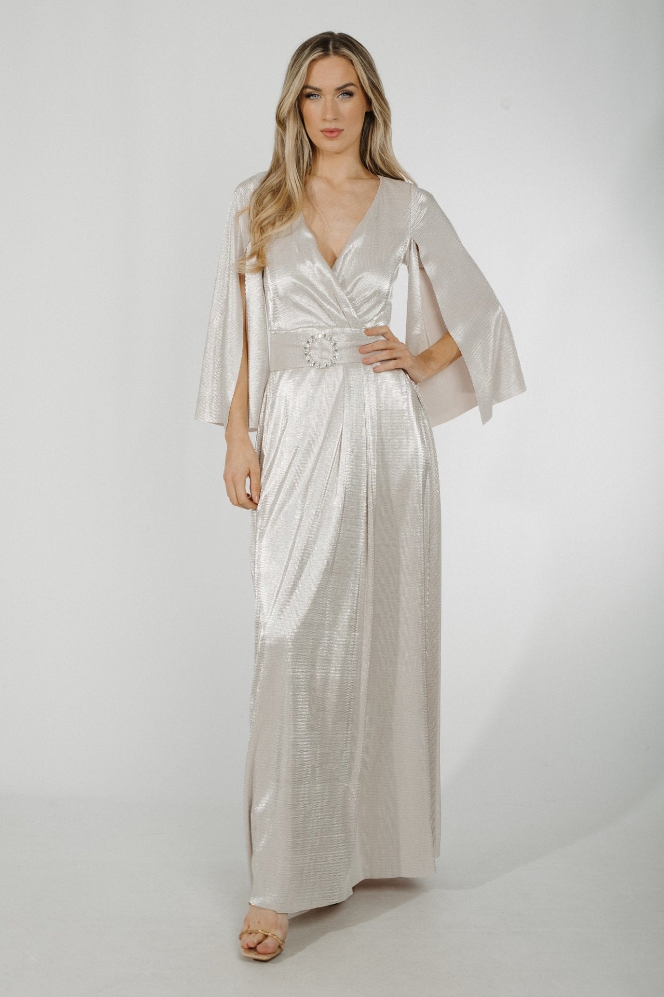 Alana Metallic Wrap Dress In Silver - The Walk in Wardrobe