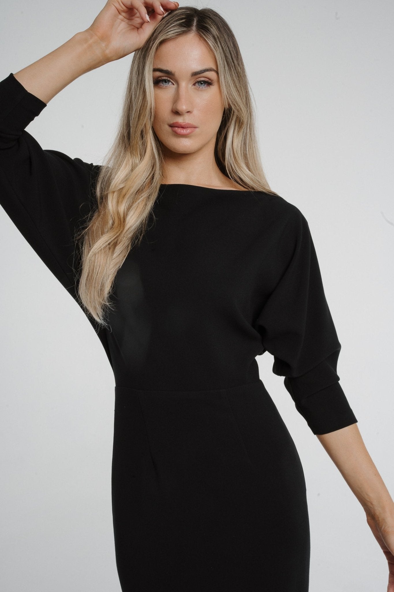 Alana Off Shoulder Midi Dress In Black - The Walk in Wardrobe