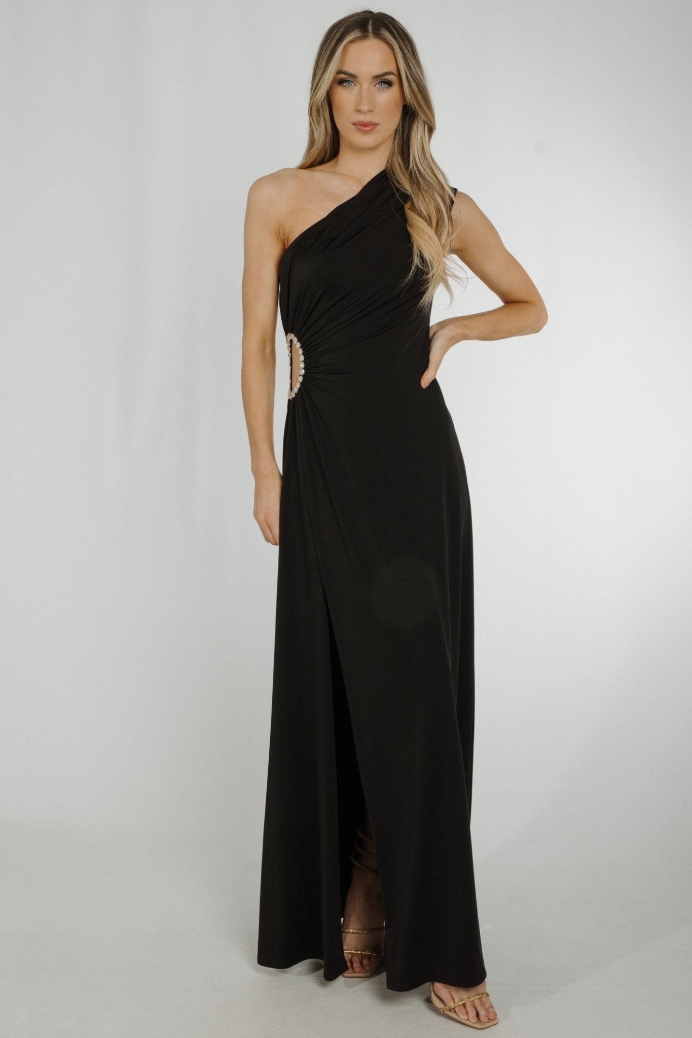 Alana One Shoulder Ruched Dress In Black - The Walk in Wardrobe