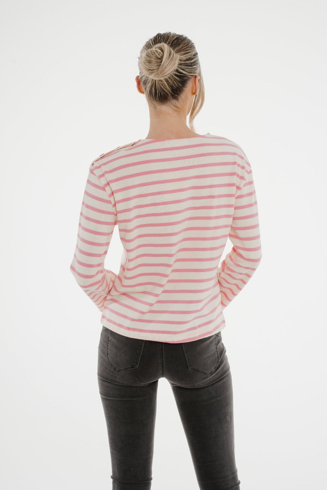 Ally Button Shoulder Top In Rose - The Walk in Wardrobe