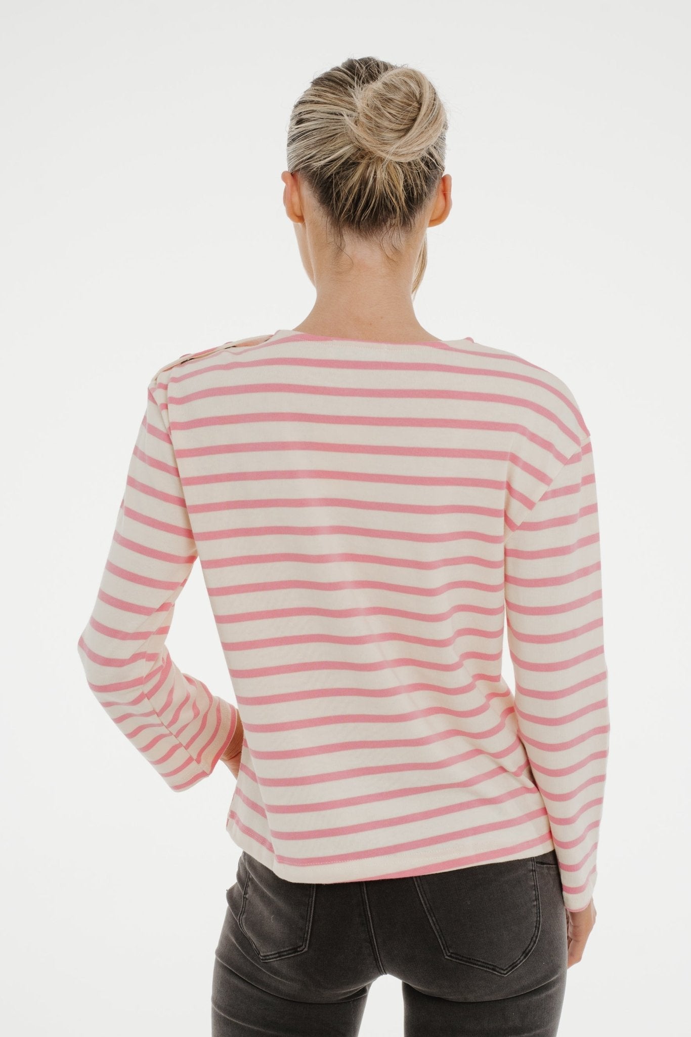 Ally Button Shoulder Top In Rose - The Walk in Wardrobe