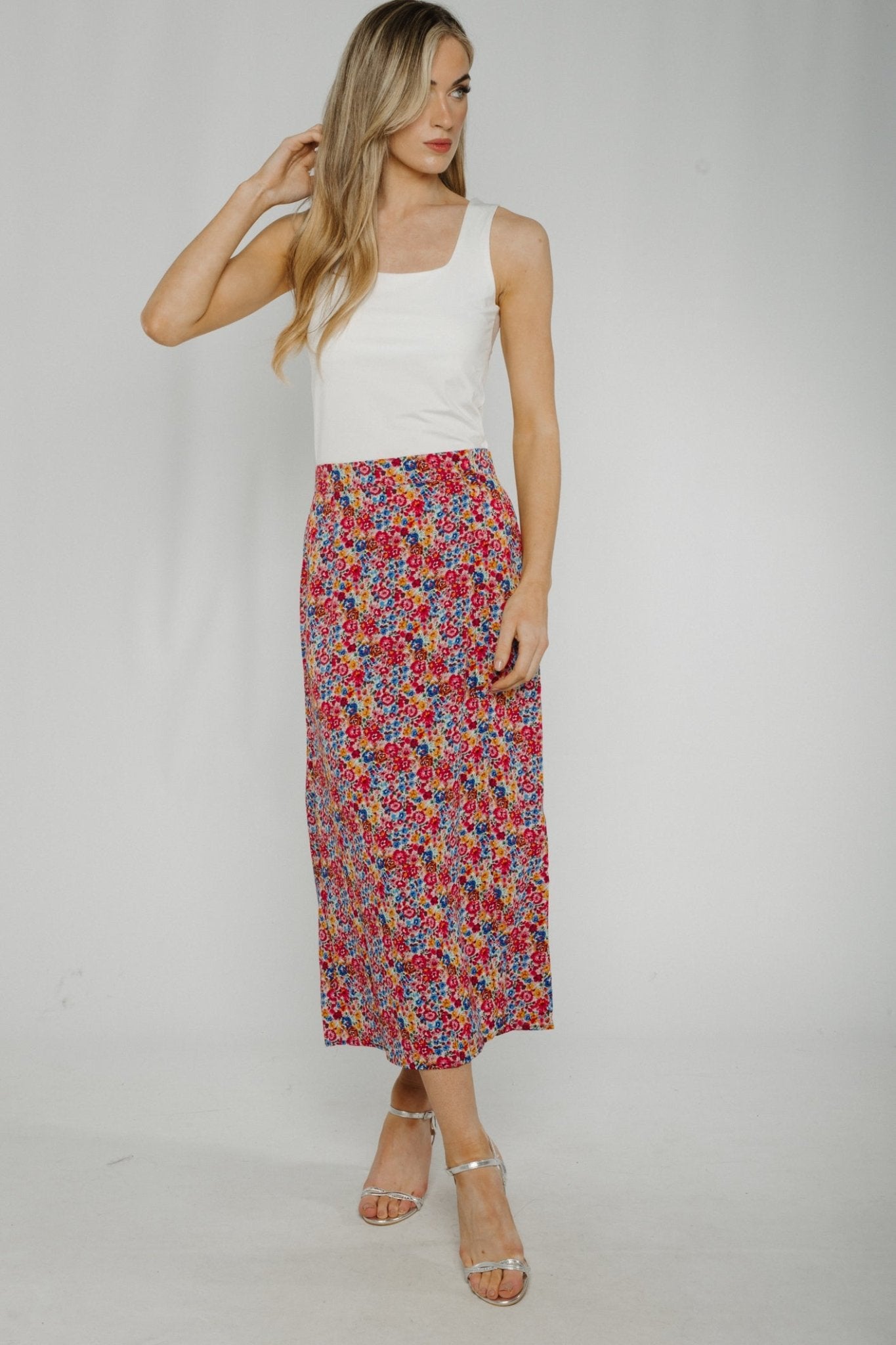Ally Floral Slip Skirt In Red Mix - The Walk in Wardrobe