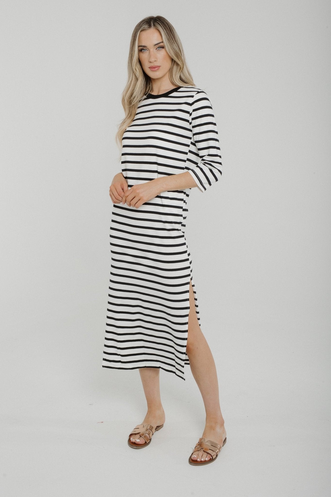 Ally Stripe T-Shirt Dress In Monochrome - The Walk in Wardrobe
