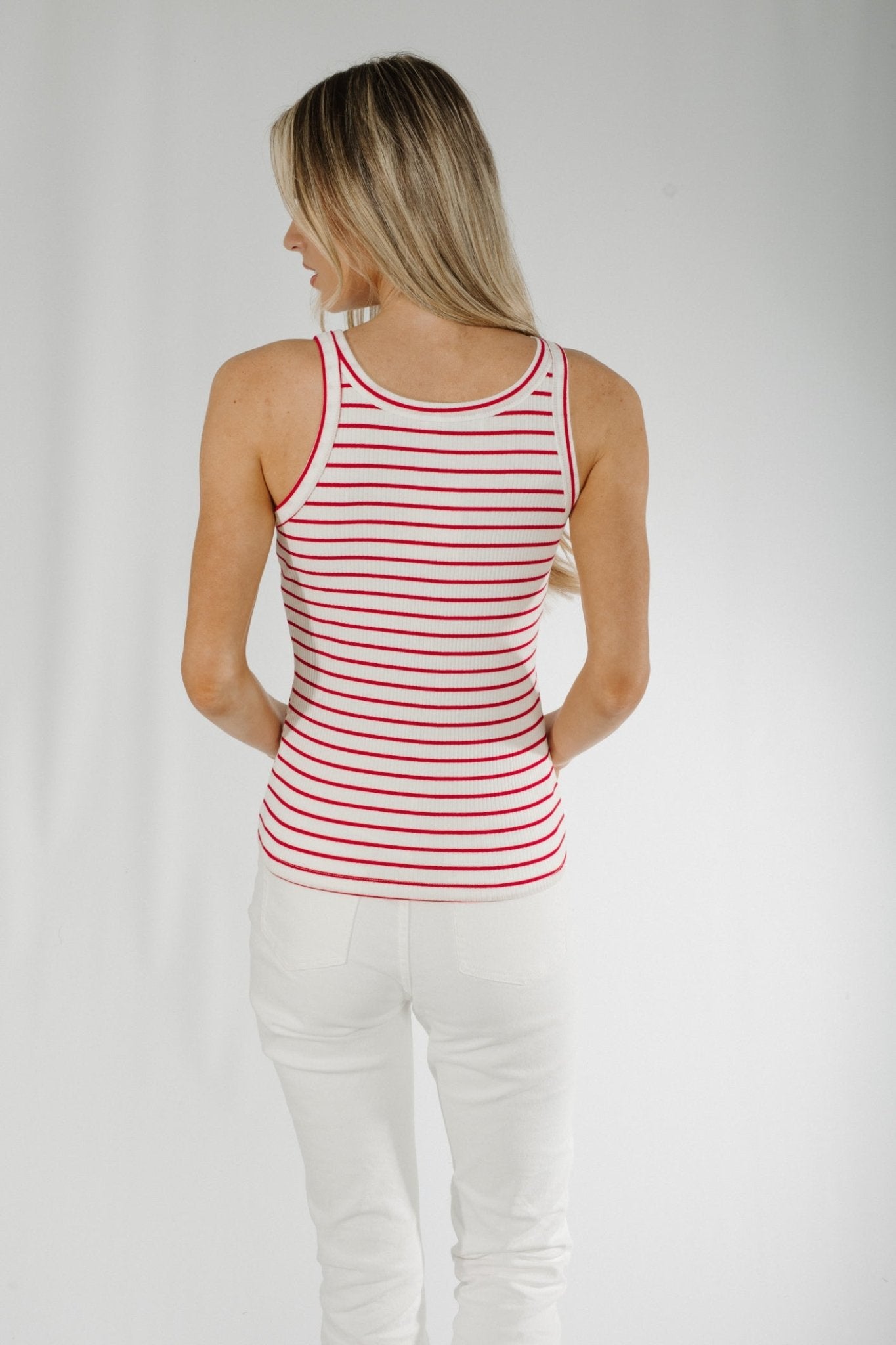 Ally Stripe Vest Top In White & Red - The Walk in Wardrobe