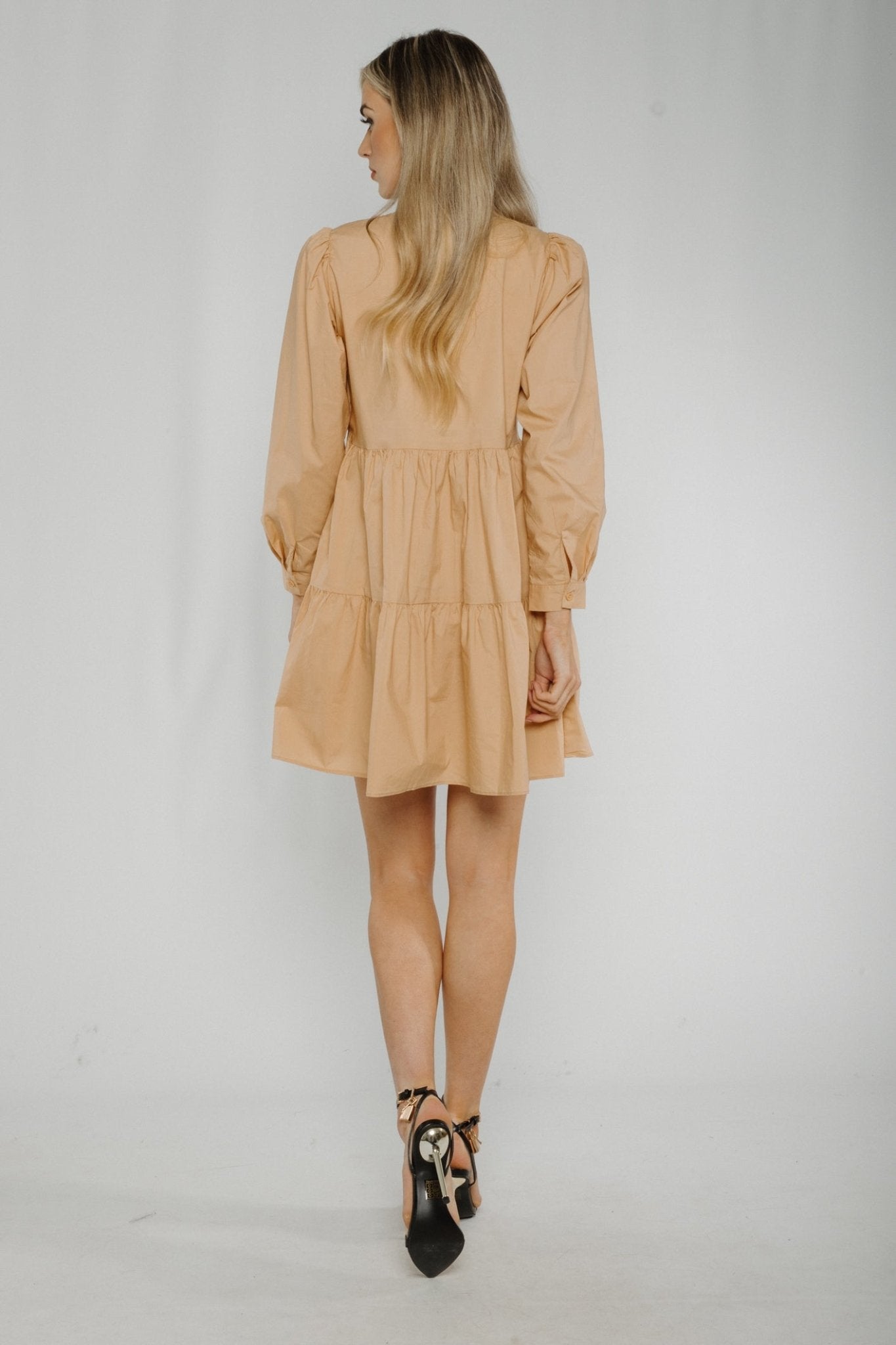 Ally Tiered Dress In Tan - The Walk in Wardrobe
