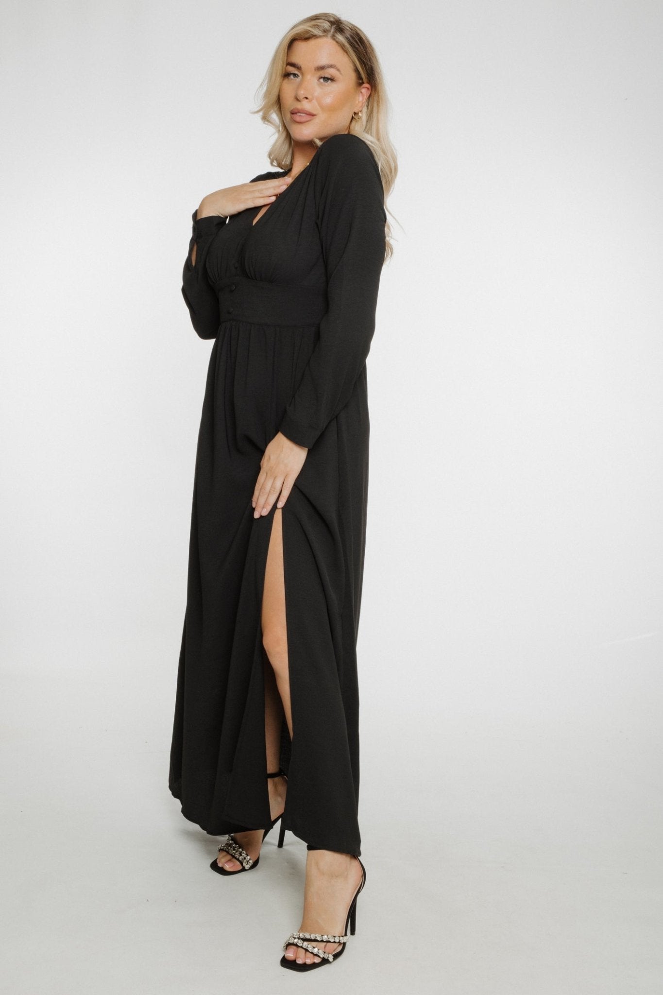 Ally V-Neck Dress In Black - The Walk in Wardrobe