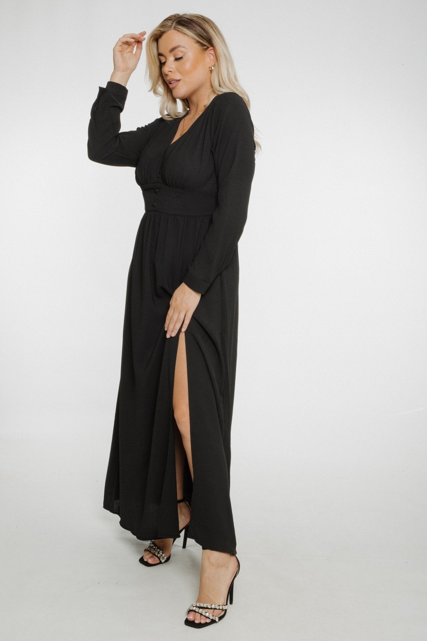 Ally V-Neck Dress In Black - The Walk in Wardrobe