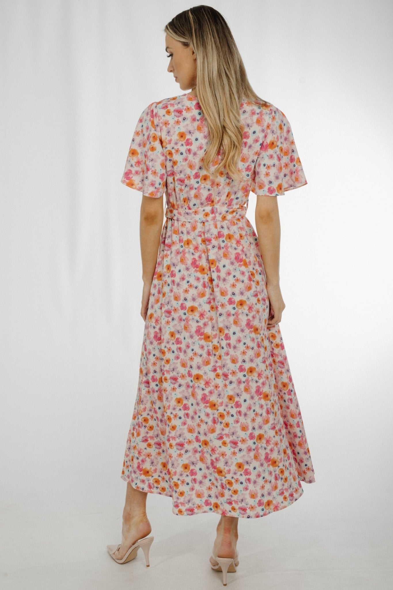 Ally VNeck Floral Midi Dress In Pastel Mix The Walk in Wardrobe