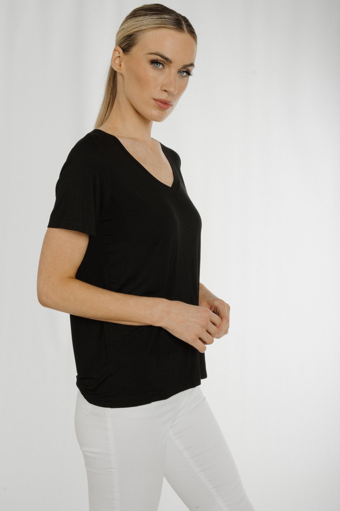 Ally V-Neck T-Shirt In Black - The Walk in Wardrobe