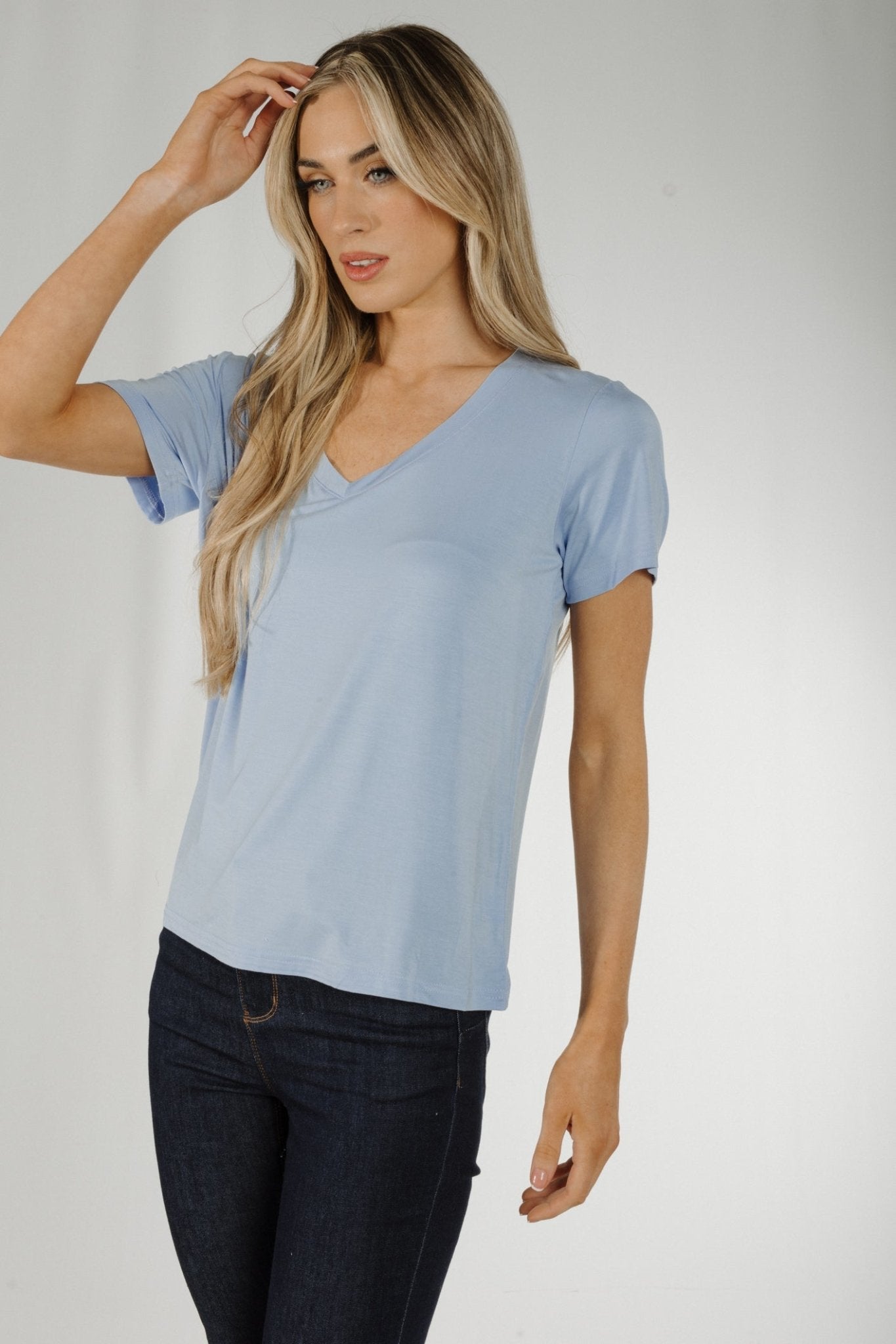 Ally V-Neck T-Shirt In Blue - The Walk in Wardrobe