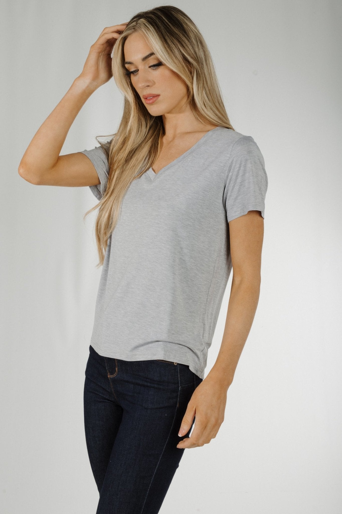 Ally V-Neck T-Shirt In Grey - The Walk in Wardrobe