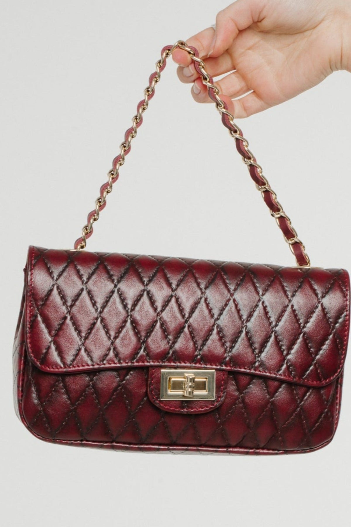 Amber Quilted Bag In Wine Red - The Walk in Wardrobe