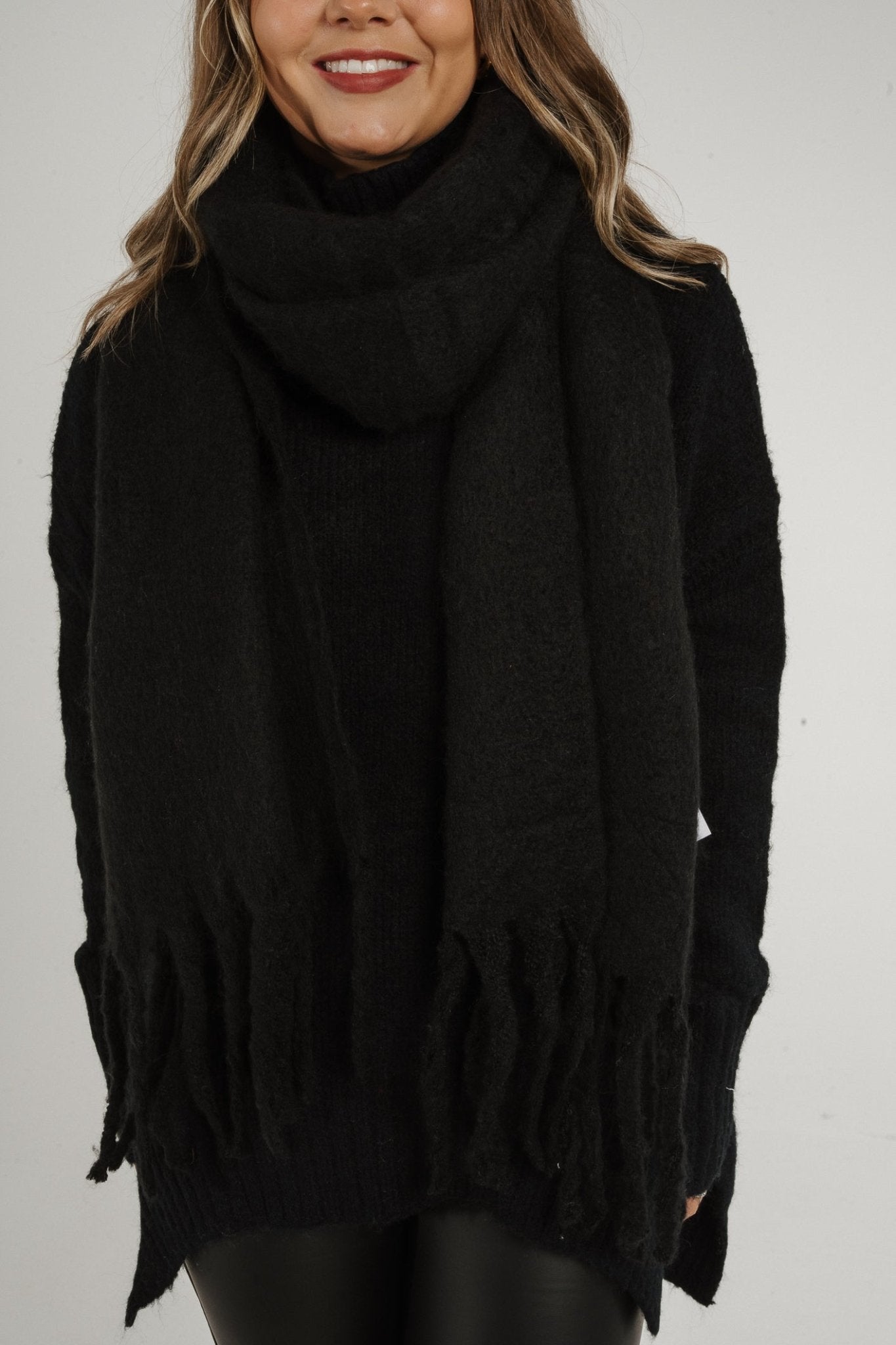 Amber Tassel Scarf In Black - The Walk in Wardrobe