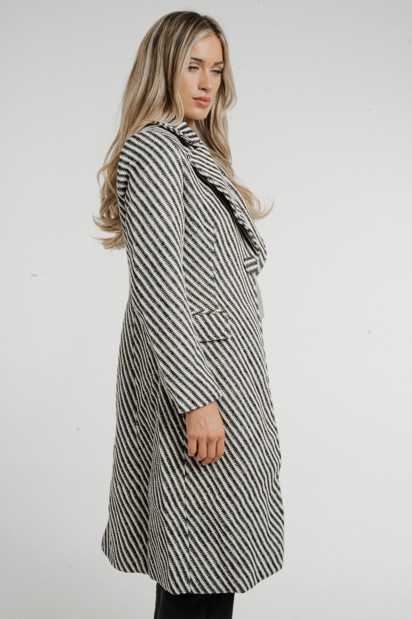 Arabella Stripe Coat In Monochrome - The Walk in Wardrobe
